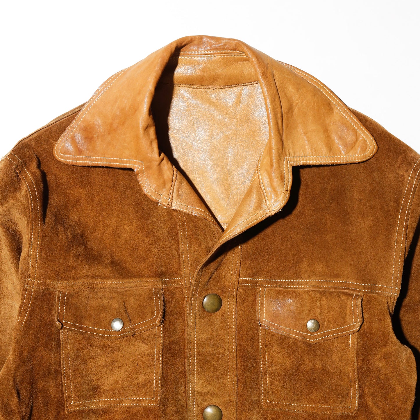 vintage 70's cropped caramel leather trucker jacket , *reversible