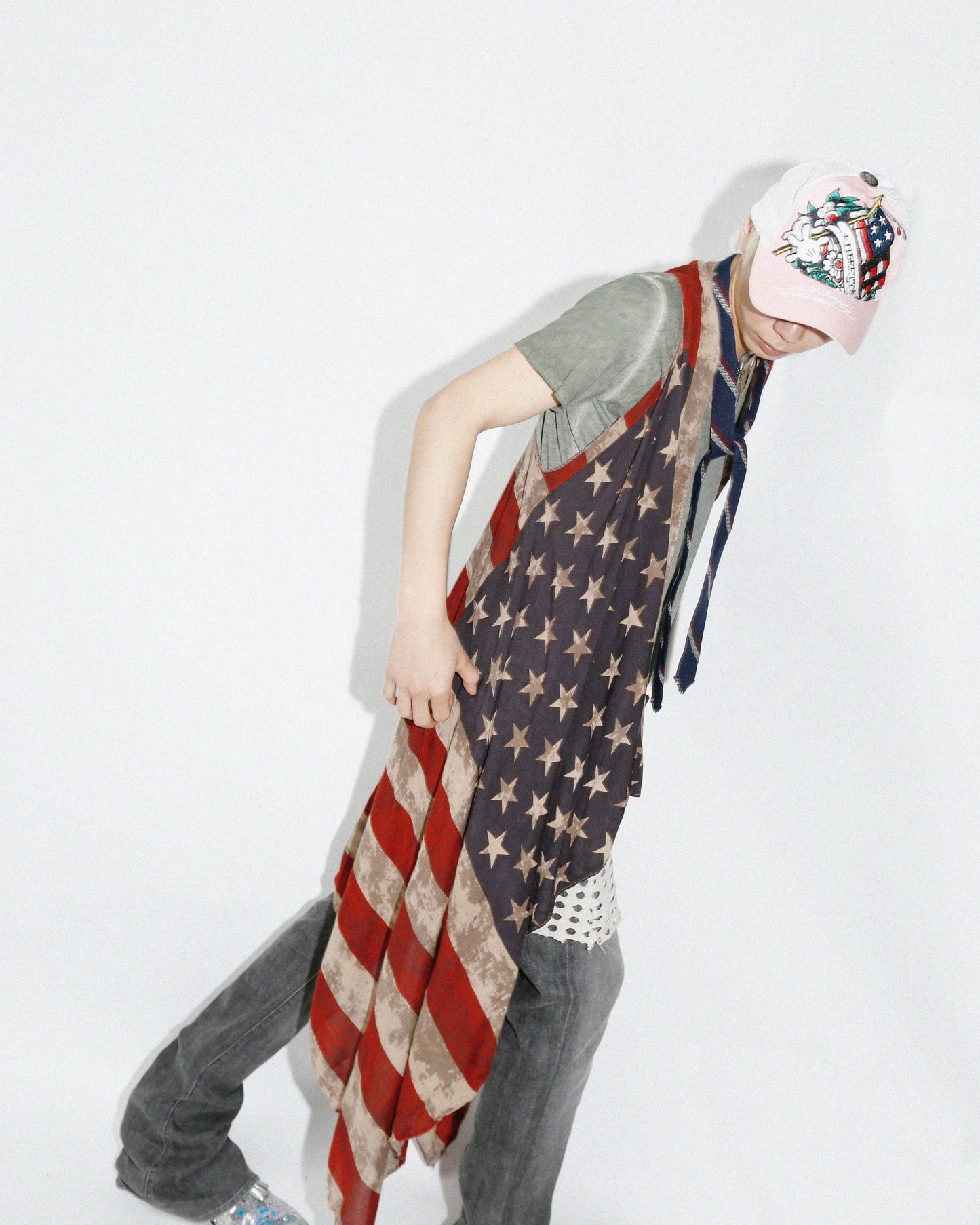 vintage dust star and stripe drape vest