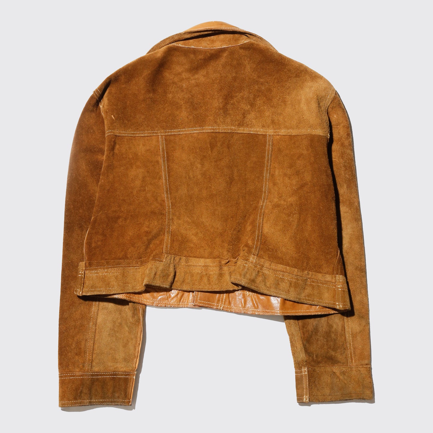vintage 70's cropped caramel leather trucker jacket , *reversible