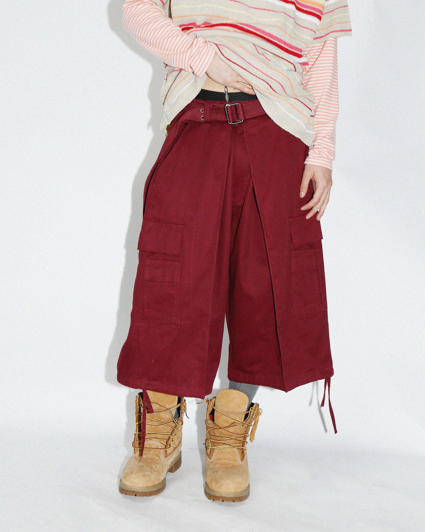 vintage belted center tuck cargo shorts