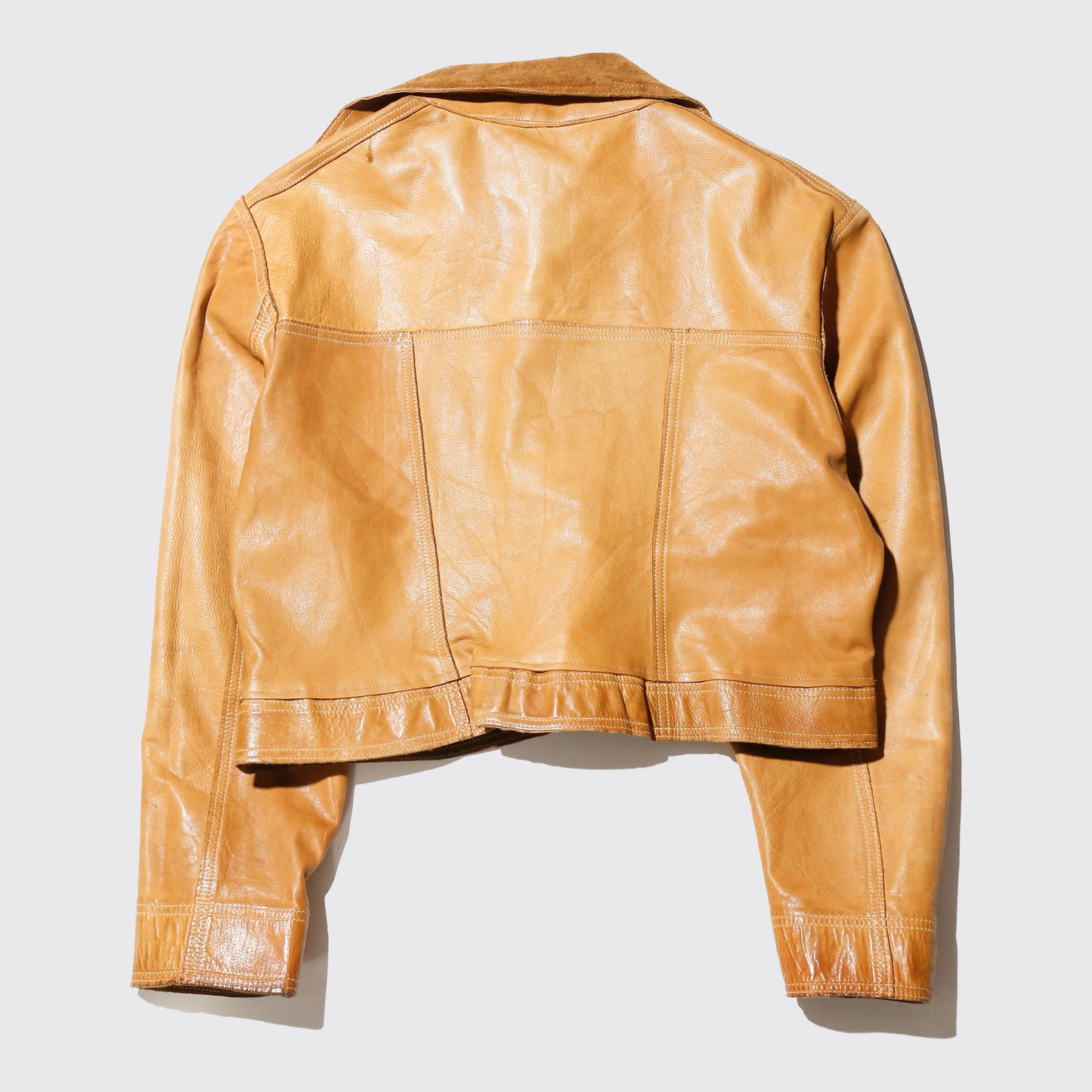 vintage 70's cropped caramel leather trucker jacket , *reversible