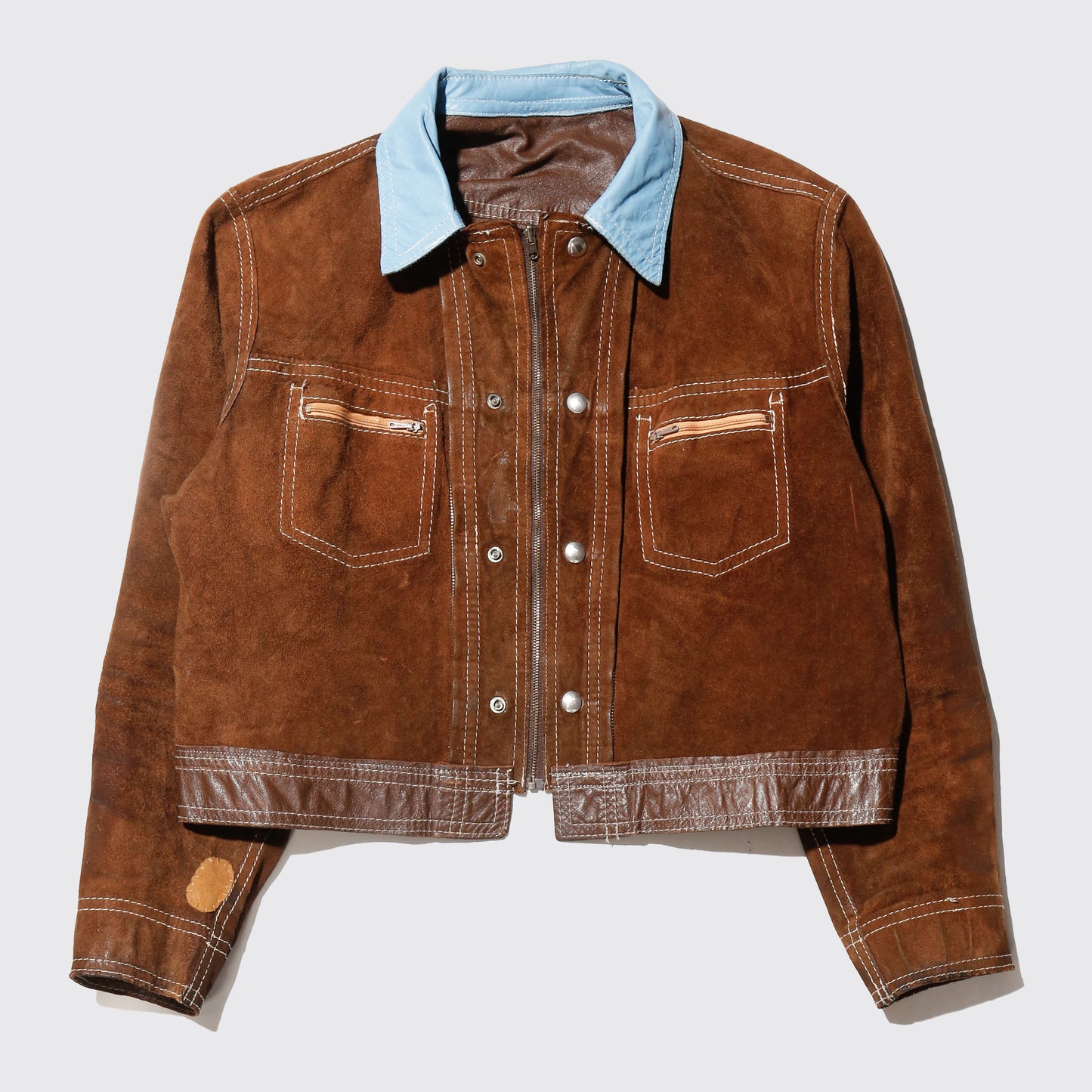 vintage 70's 2tone suede/leather trucker jacket, *reversible