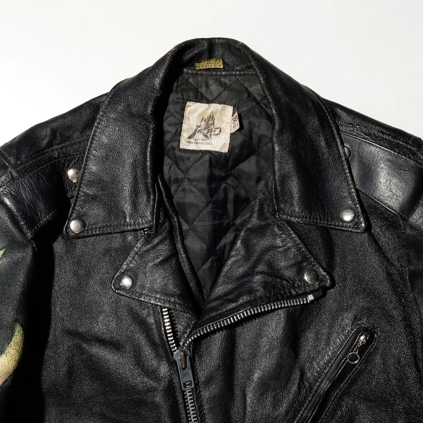 *one-off 80's asymmetry flame pattern riders leather jacket
