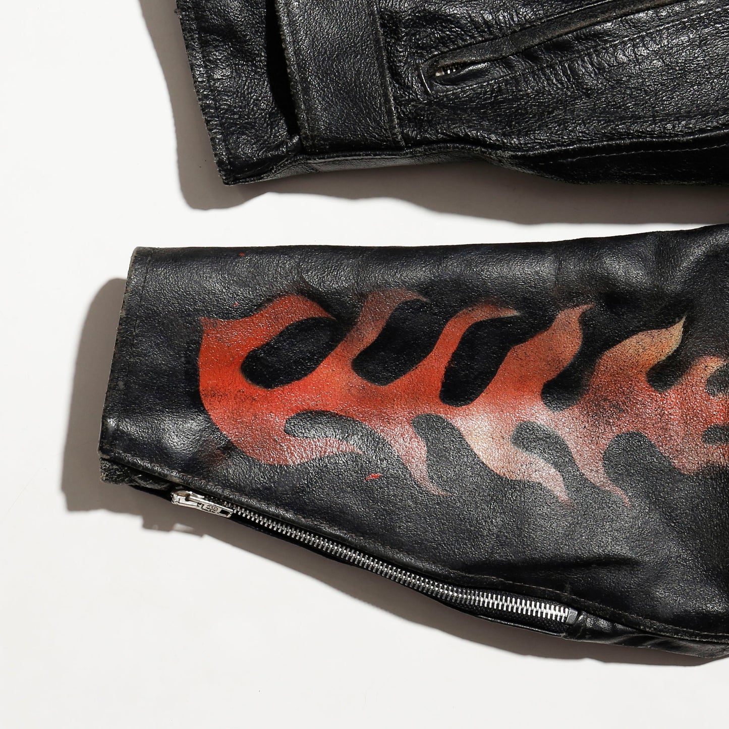 *one-off 80's asymmetry flame pattern riders leather jacket