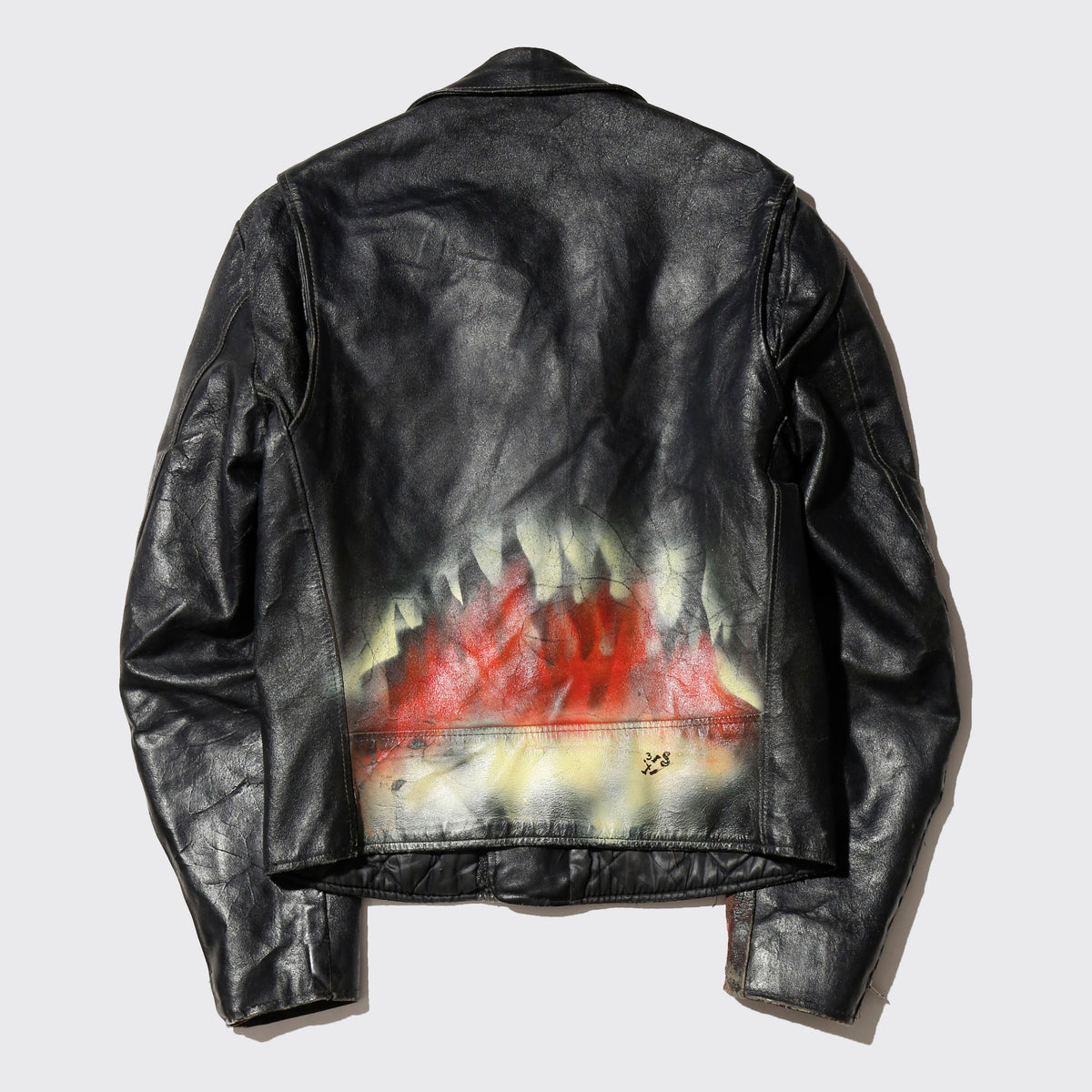 *one-off 80's asymmetry flame pattern riders leather jacket