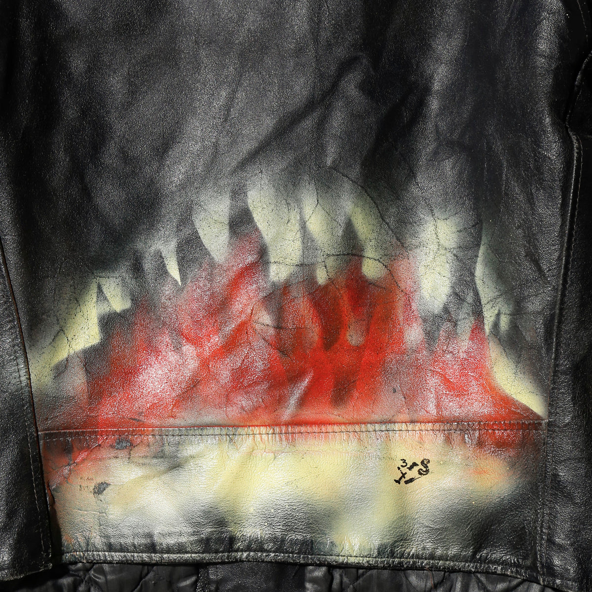 *one-off 80's asymmetry flame pattern riders leather jacket