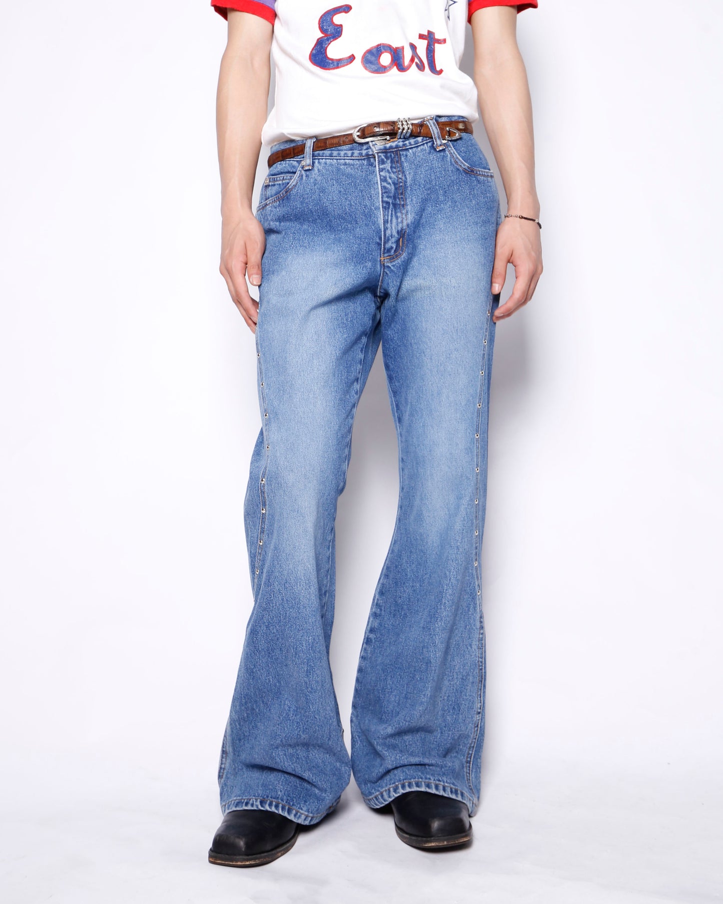 vintage low rise wavy studs flare jeans