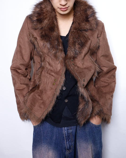 vintage paneled faux fur jacket