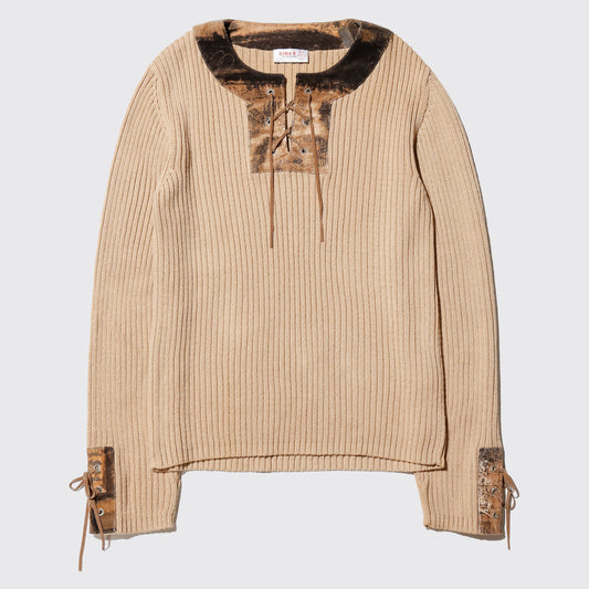 vintage acid lace up sweater