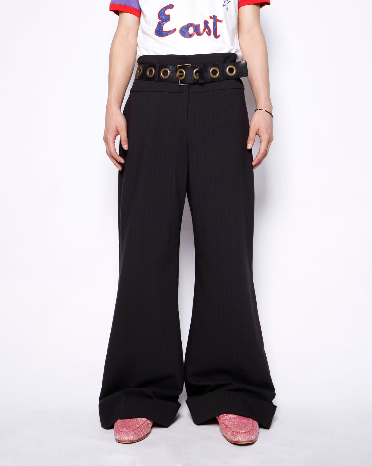 vintage stripe high waist flare slacks