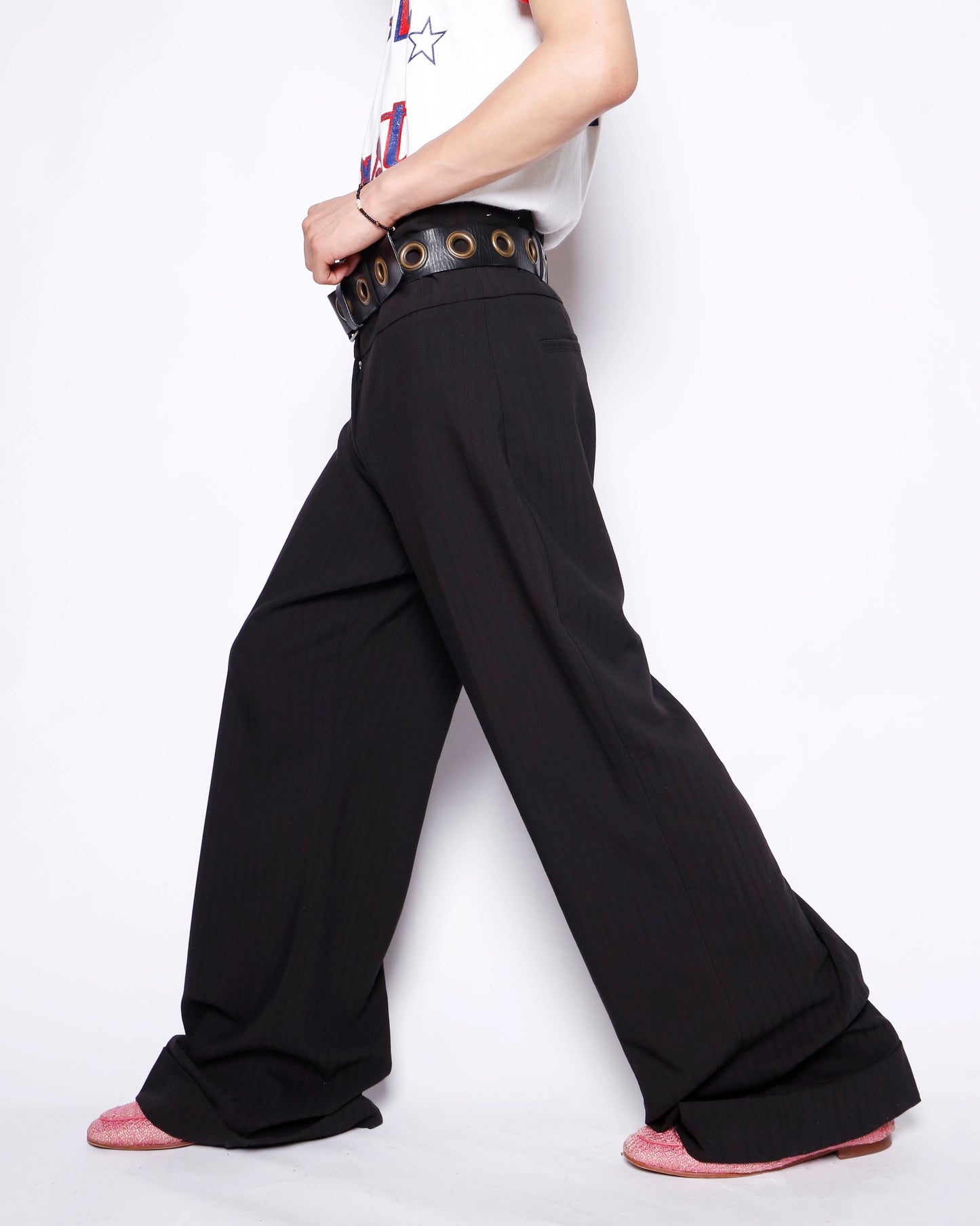 vintage stripe high waist flare slacks