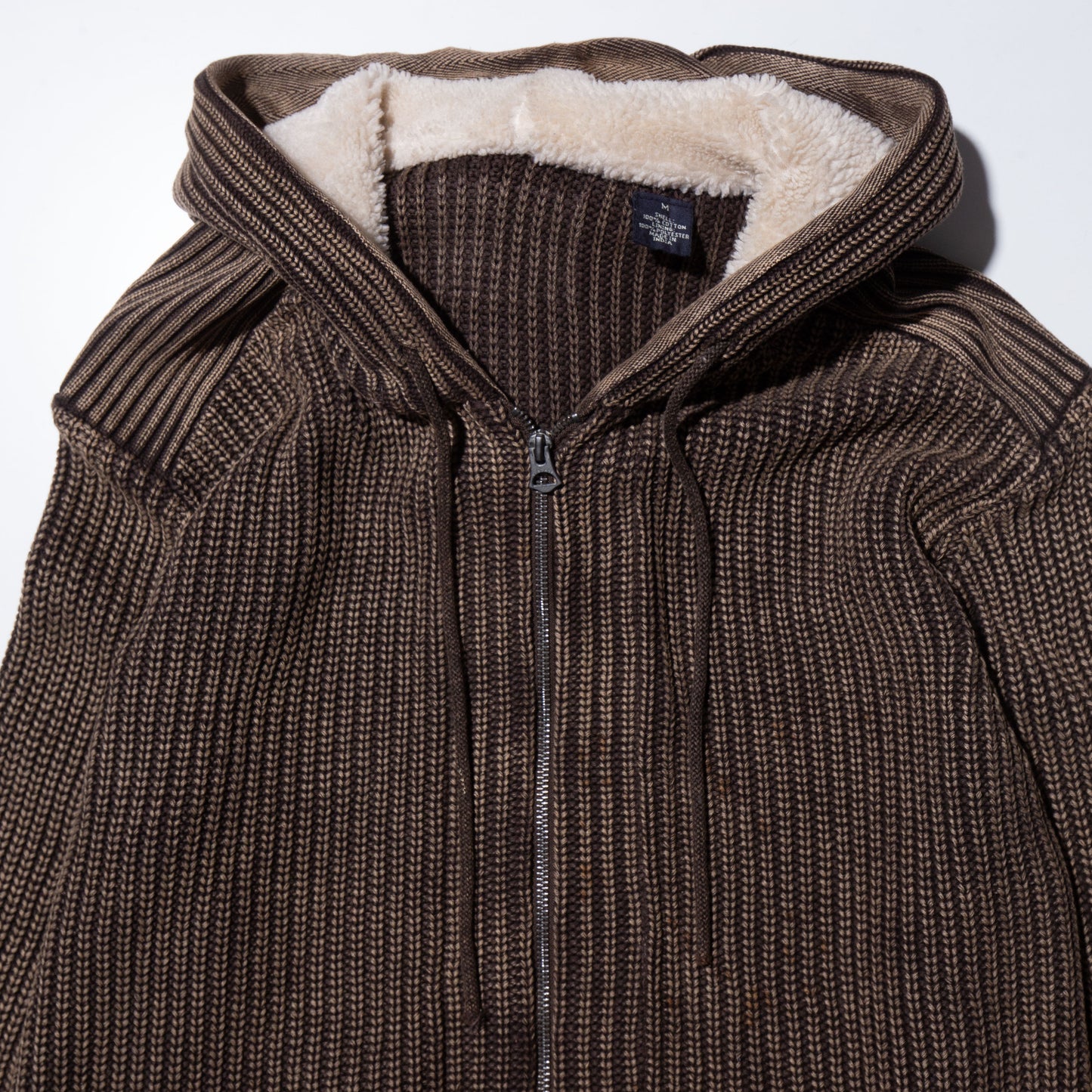 vintage acid rib knit boa hoodie