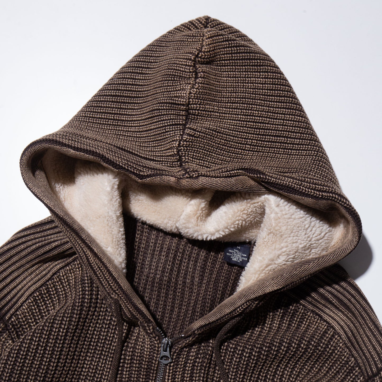 vintage acid rib knit boa hoodie