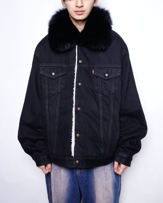 vintage levi's fur collar trucker jacket with boa liner