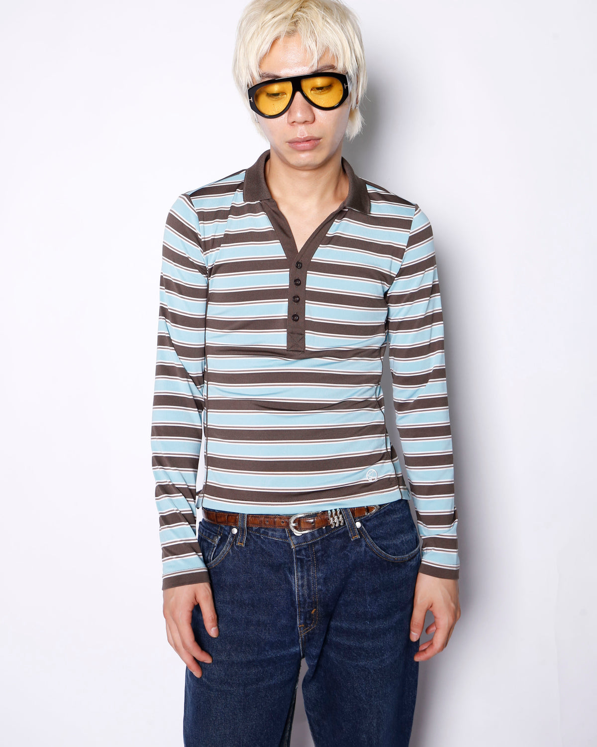 vintage border skinny polo l/s