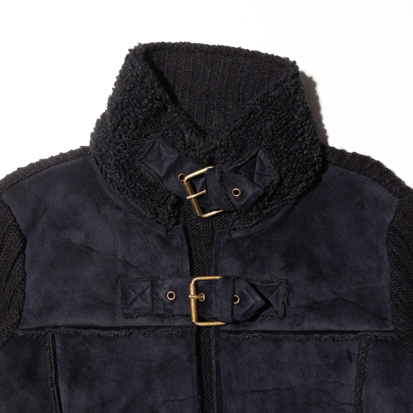 vintage buckle hybrid knit jacket