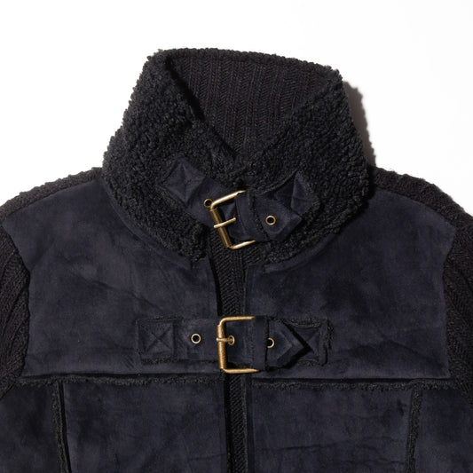 vintage buckle hybrid knit jacket