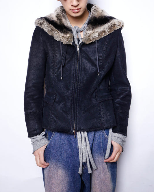 vintage boa collar faux moton jacket