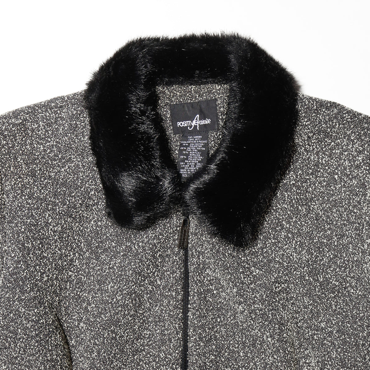 vintage faux fur collar frosting poly jacket