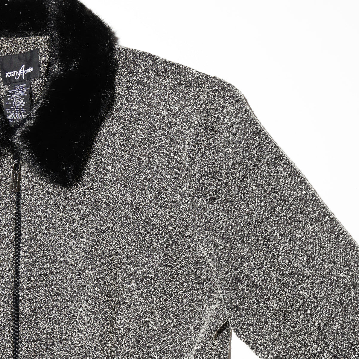 vintage faux fur collar frosting poly jacket