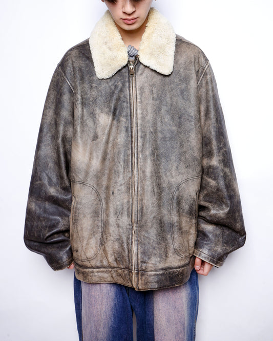 vintage eddie bauer boa collar dust leather jacket