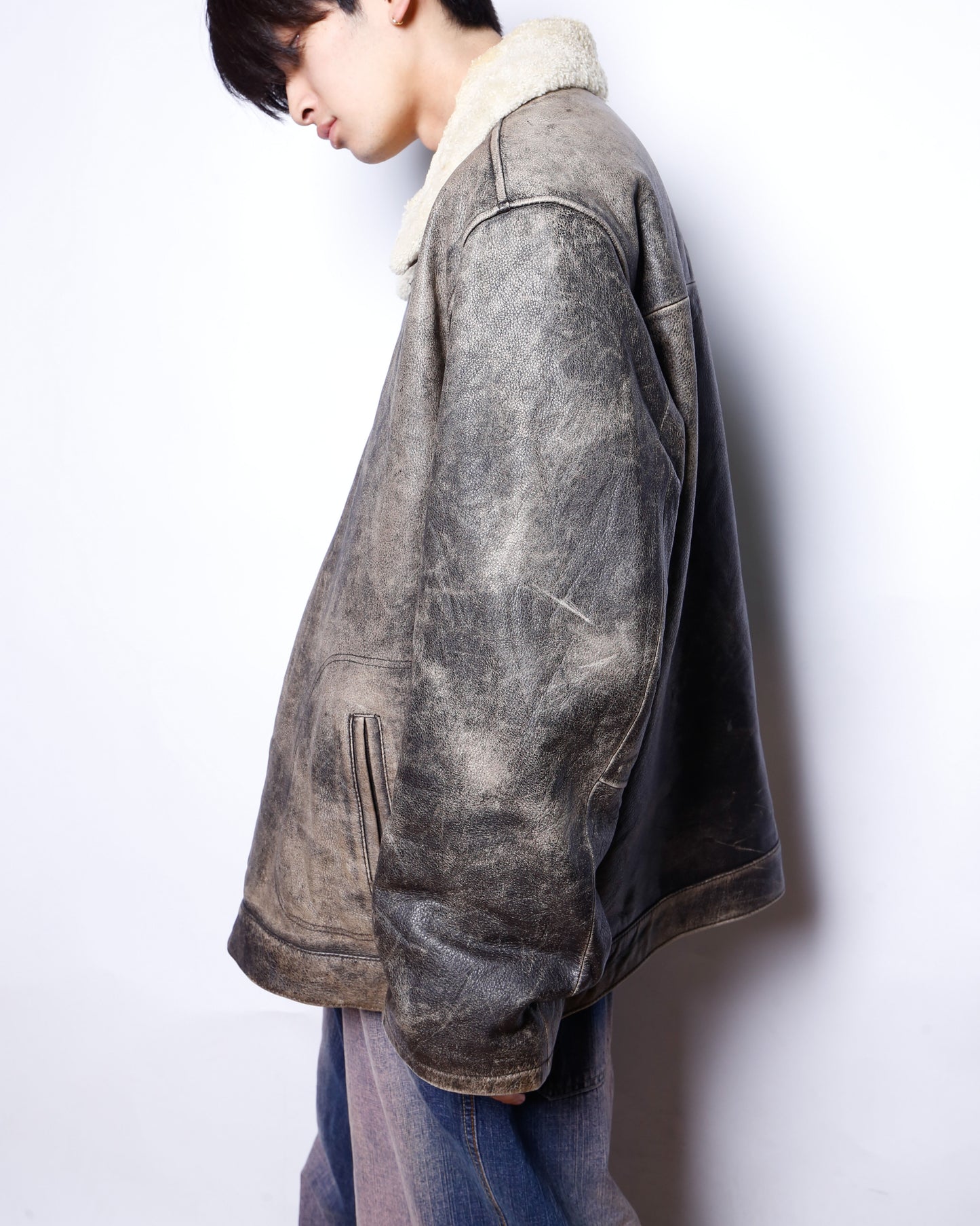 vintage eddie bauer boa collar dust leather jacket