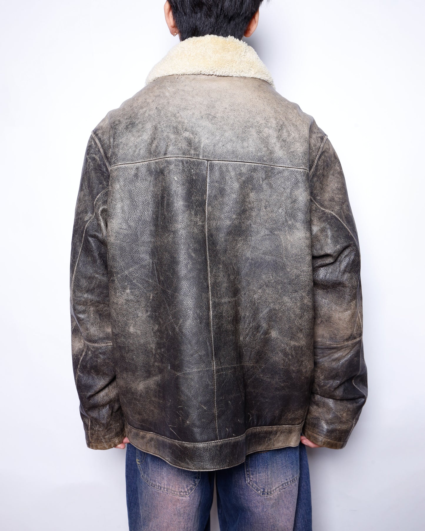 vintage eddie bauer boa collar dust leather jacket