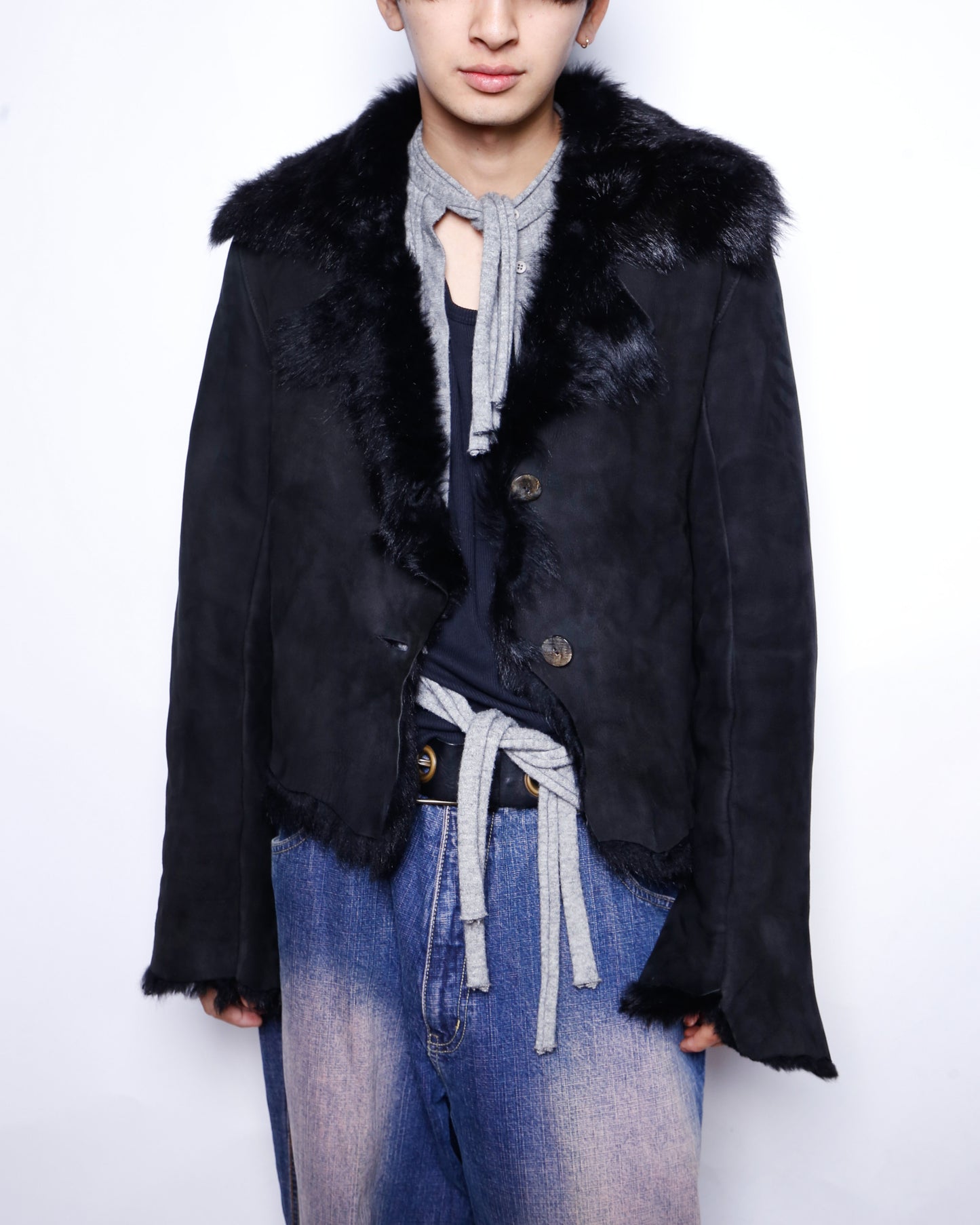 vintage distressed fur leather jacket