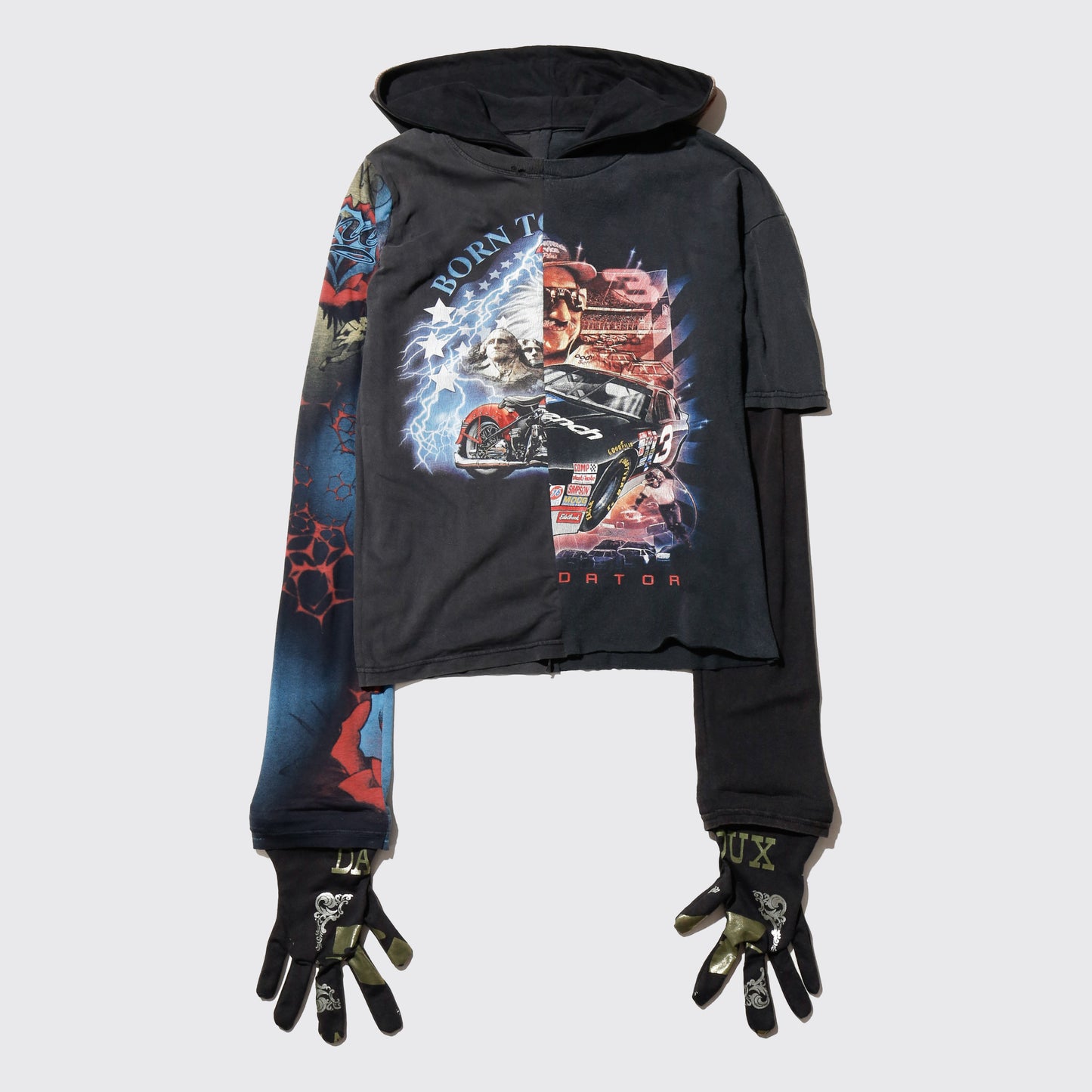 *one-off hybrid hooded cut sew, with detachable gloves