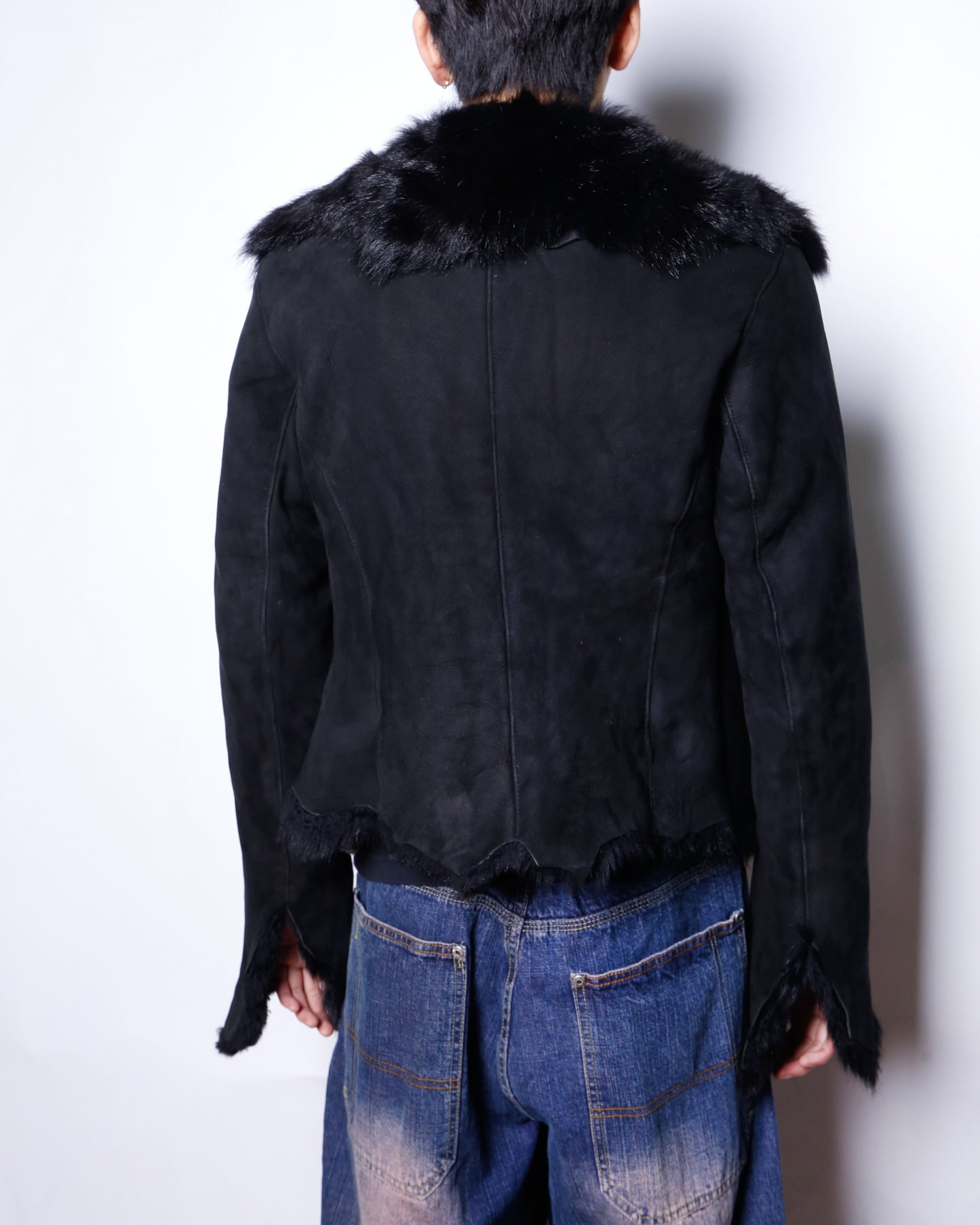 vintage distressed fur leather jacket