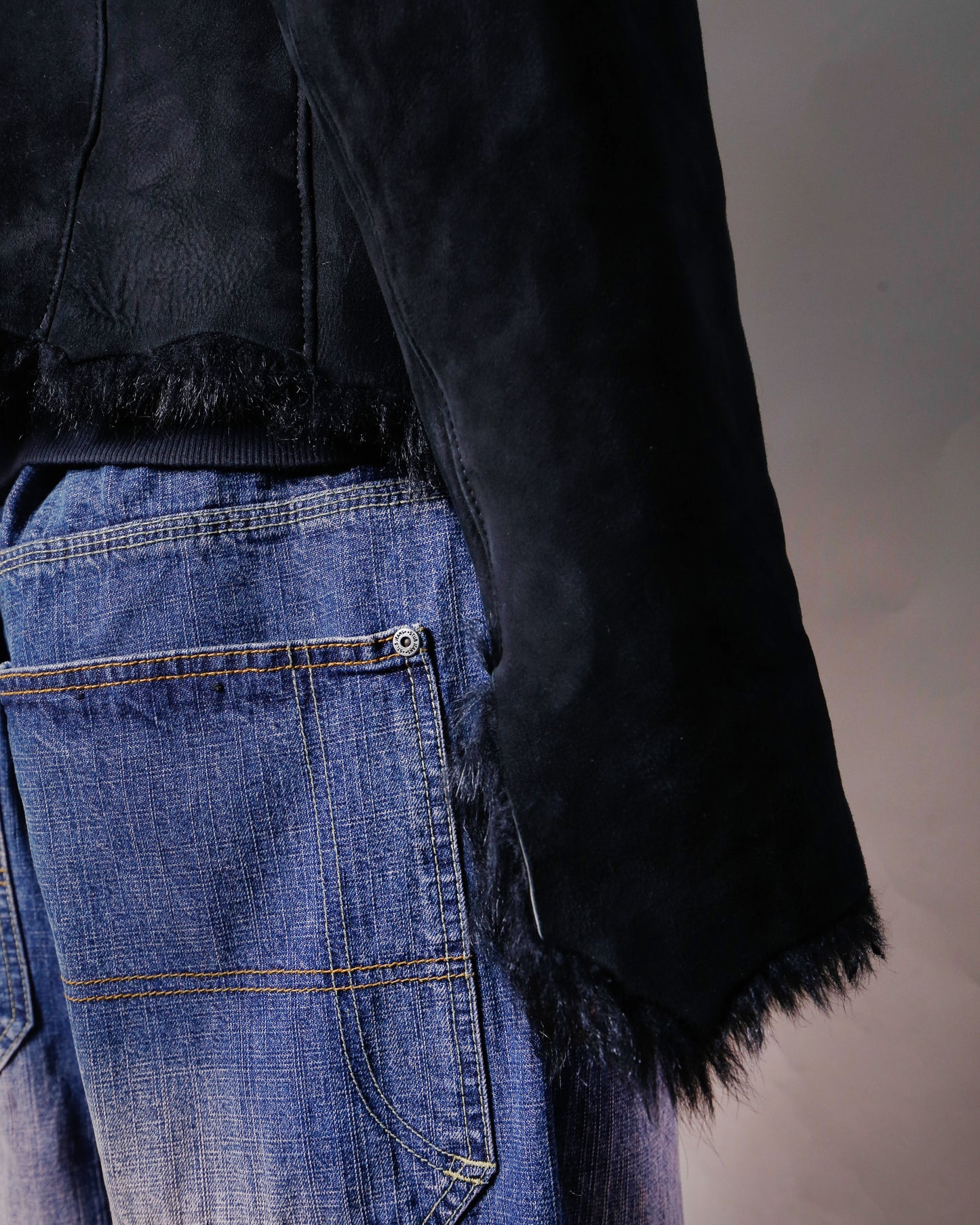 vintage distressed fur leather jacket