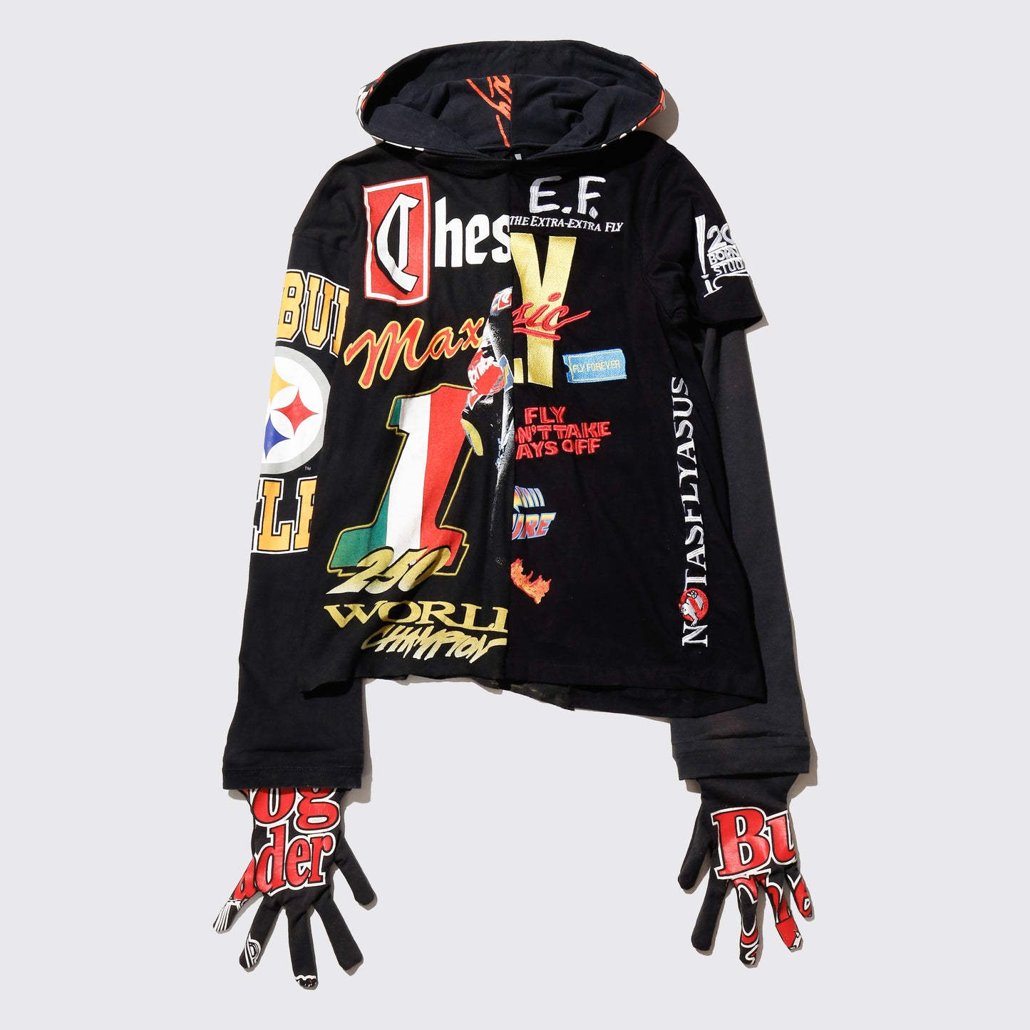 *one-off hybrid hooded cut sew, with detachable gloves hoodie