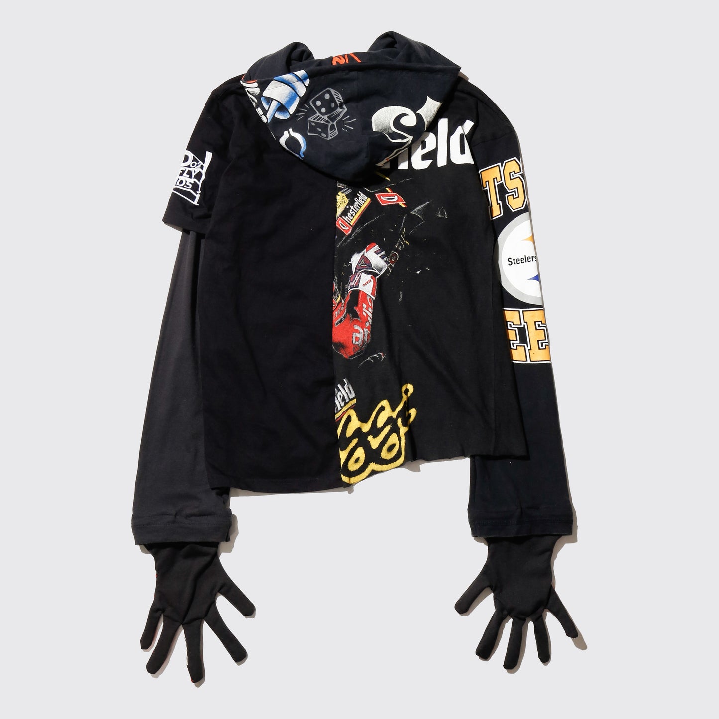 *one-off hybrid hooded cut sew, with detachable gloves hoodie