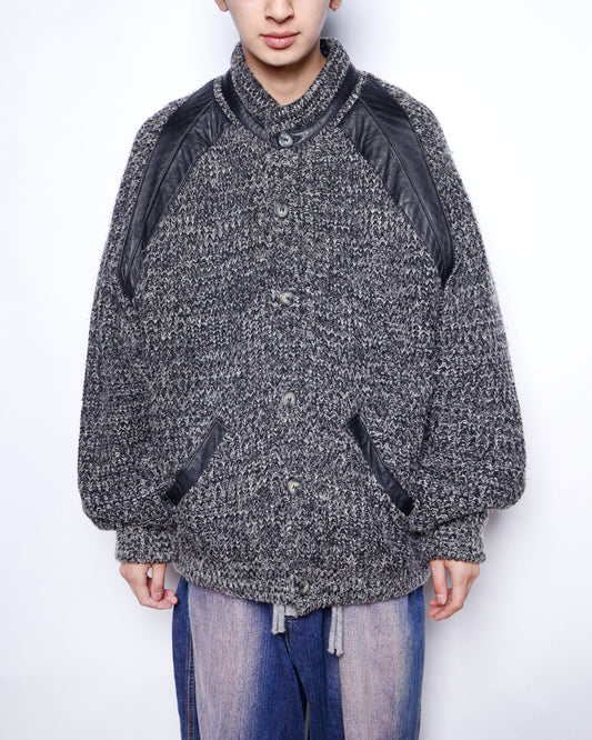 vintage leather combi knit jacket