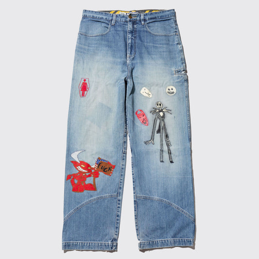 vintage paint and broderie custom jeans