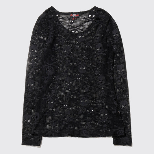 vintage skull mesh l/s