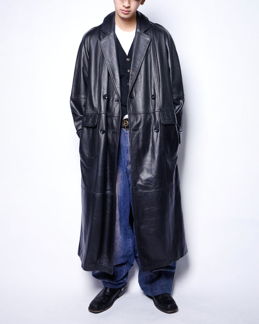 vintage double breasted long leather coat