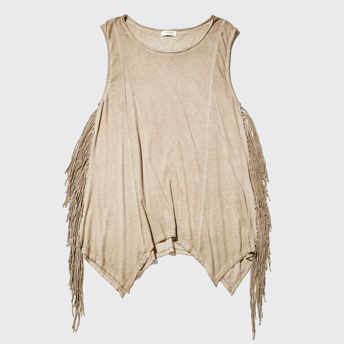vintage distressed side fringe tank top