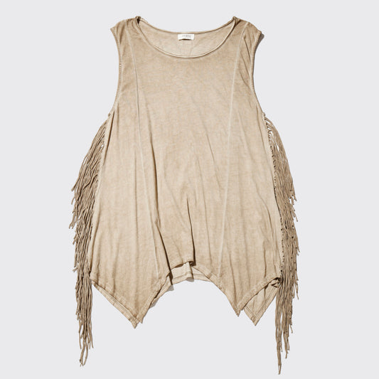 vintage distressed side fringe tank top
