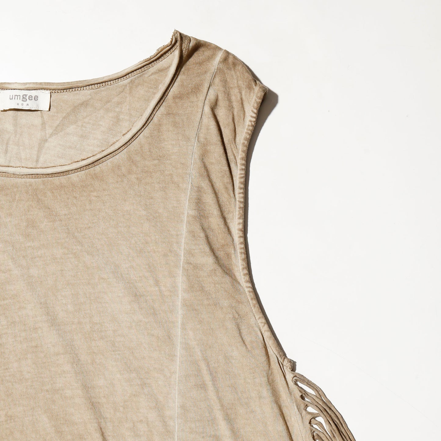 vintage distressed side fringe tank top