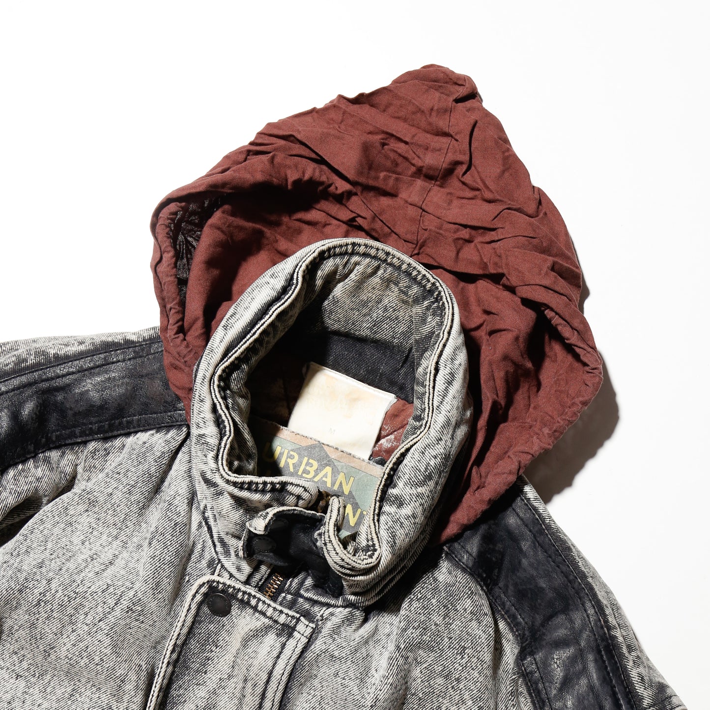 vintage padded denim aviator jacket , hood strage