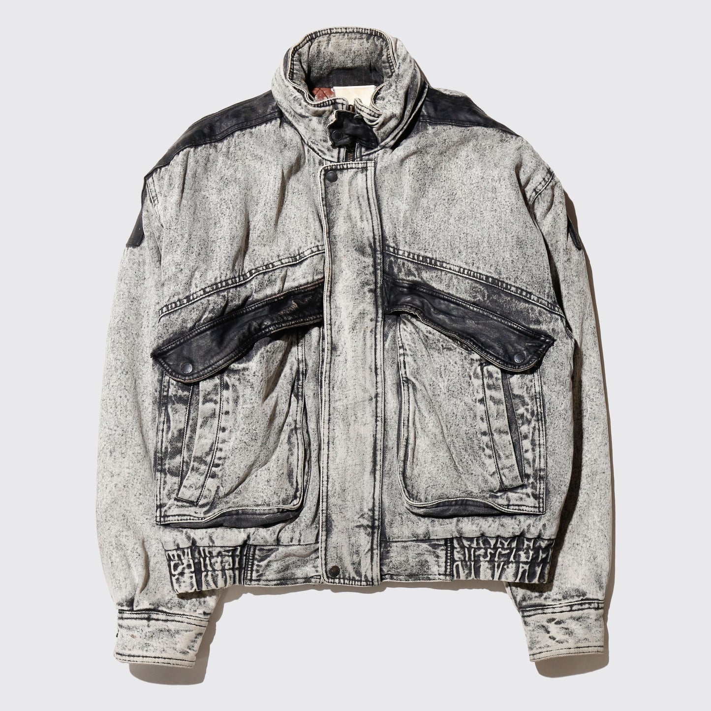 vintage padded denim aviator jacket , hood strage