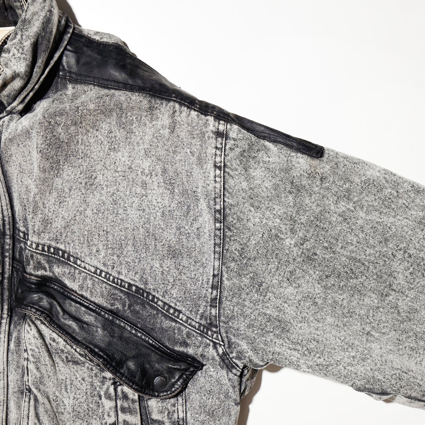vintage padded denim aviator jacket , hood strage