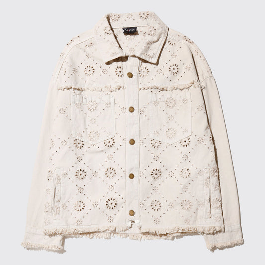 vintage floral cut trucker jacket