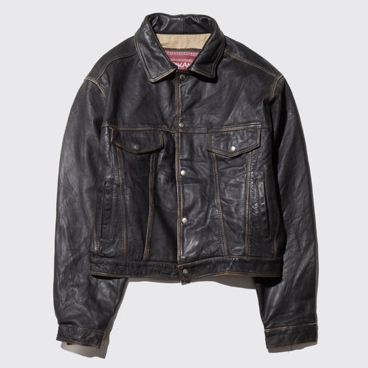 vintage loose leather trucker jacket