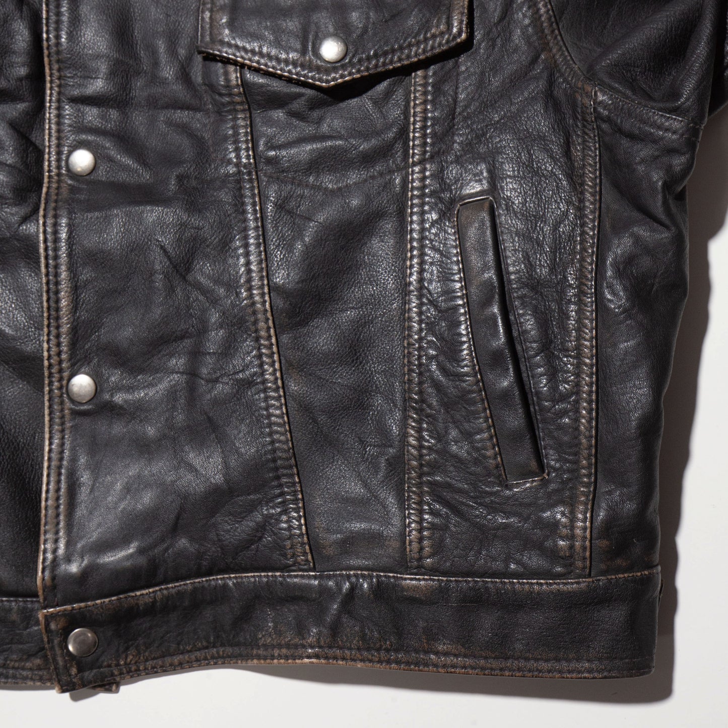 vintage loose leather trucker jacket