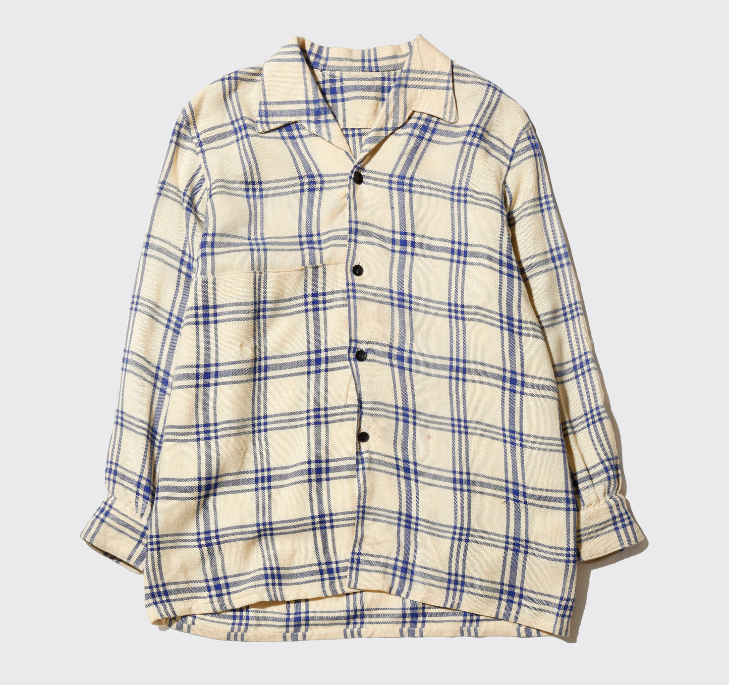 vintage open collar check slab shirt