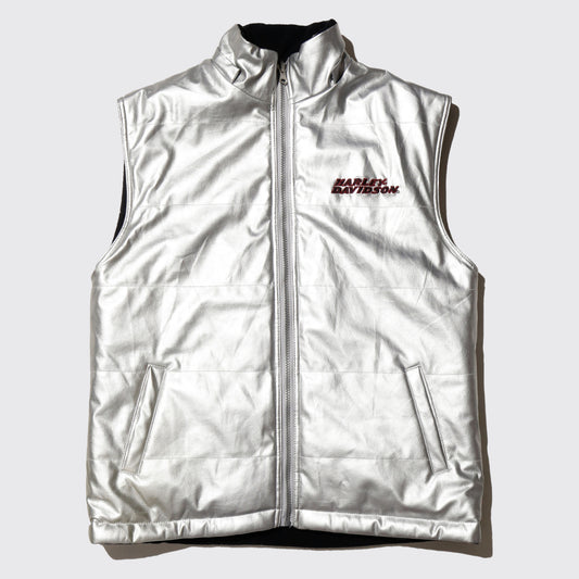 vintage harley-davidson reversible silver leather vest