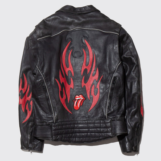 vintage flame pattern motorcycle riders jacket