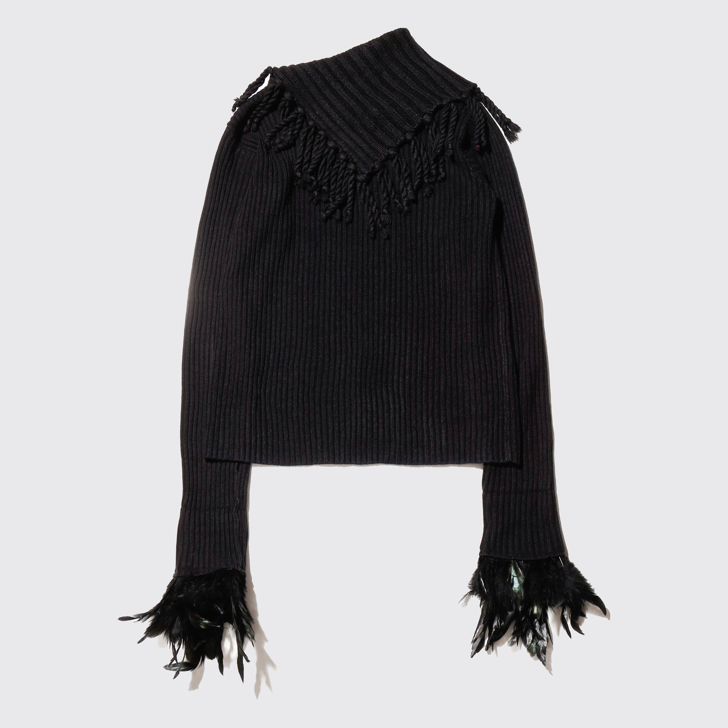 vintage feather cuffs fringe sweater